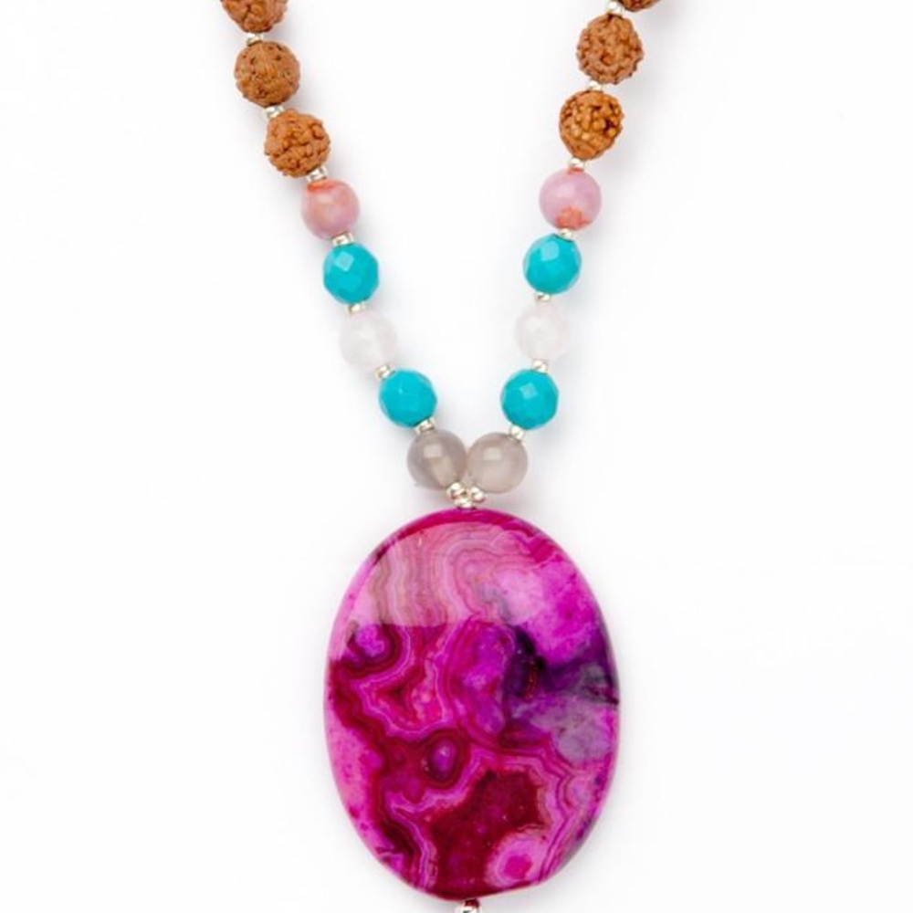 Shakti Mala 108 Rudraksha with Pink Jade Mala Bead